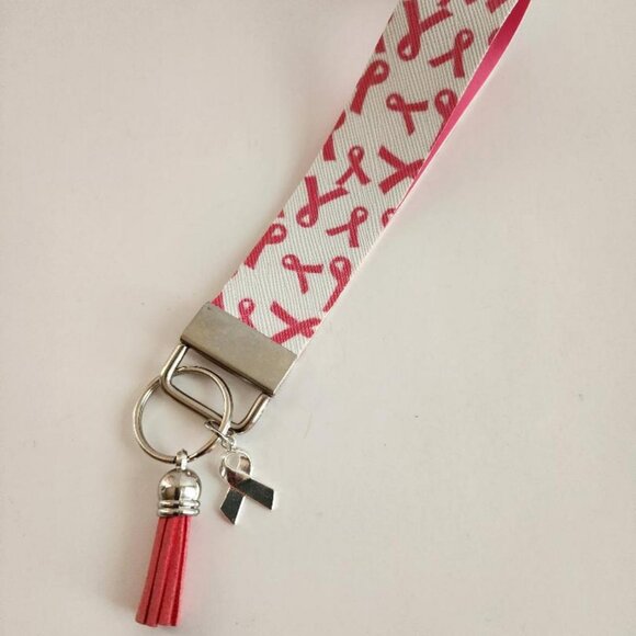 Pink Ribbon Faux Leather Wristlet Keychain - Picture 3 of 6